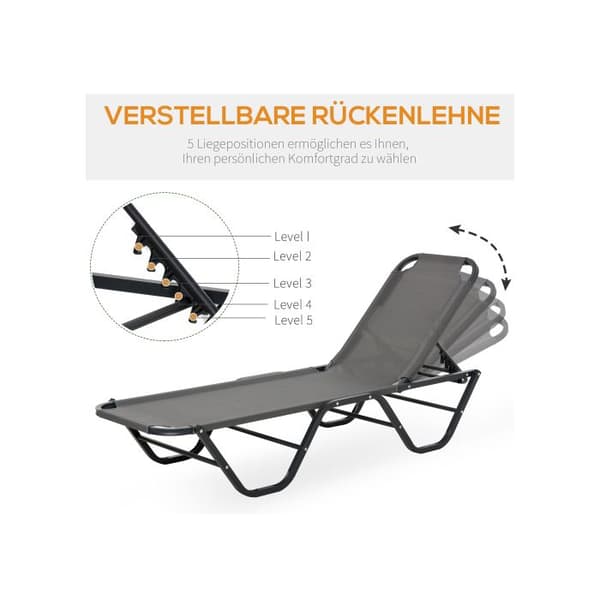 Ottoman Outsunny 5-nivå Aluminium Strandstol Texteline Trädgårdssoffa Grå Svart 163x58.5x91 cm