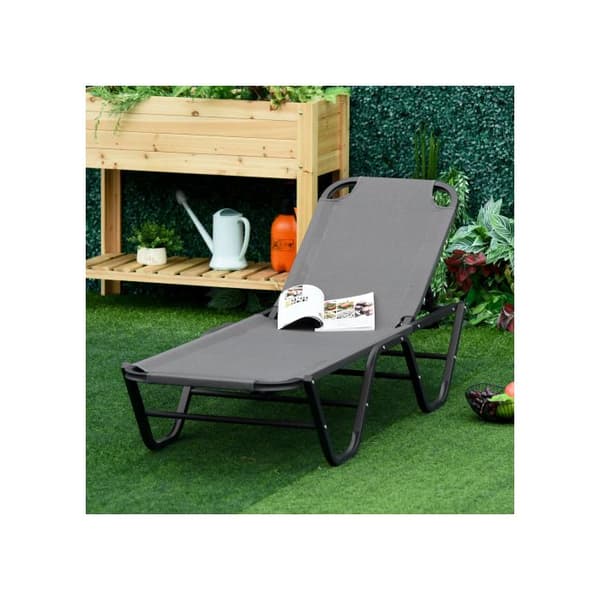 Ottoman Outsunny 5-nivå Aluminium Strandstol Texteline Trädgårdssoffa Grå Svart 163x58.5x91 cm