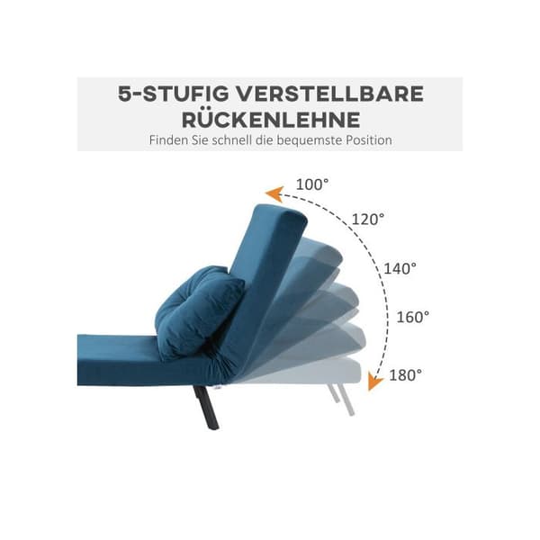 HOMCOM Sängsoffa Recliner Fällsäng Säng för gäster Sammet Ryggkudde Justerbart ryggstöd Blå 63x73x81cm