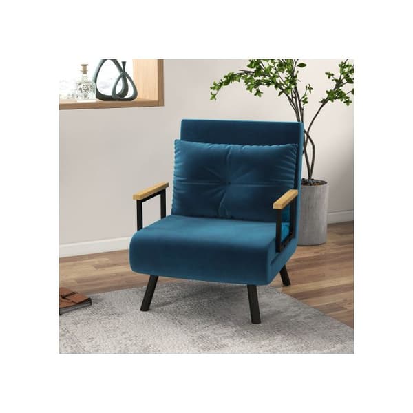 HOMCOM Sängsoffa Recliner Fällsäng Säng för gäster Sammet Ryggkudde Justerbart ryggstöd Blå 63x73x81cm