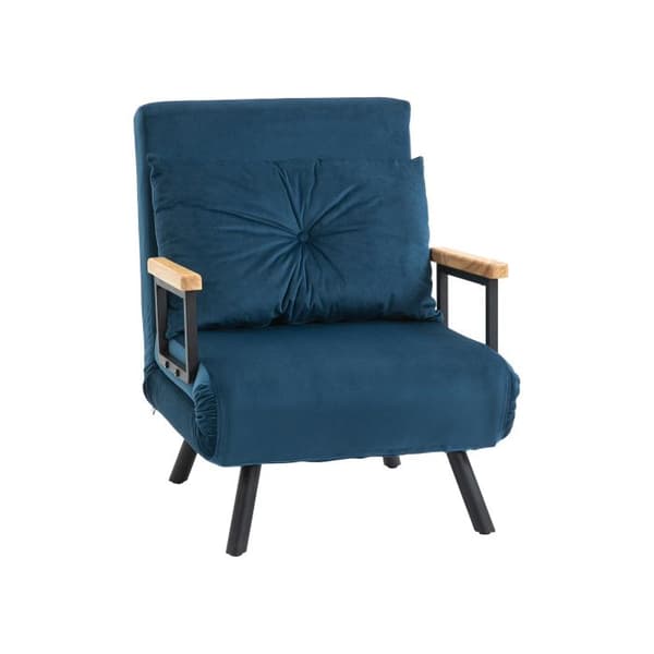 HOMCOM Sängsoffa Recliner Fällsäng Säng för gäster Sammet Ryggkudde Justerbart ryggstöd Blå 63x73x81cm