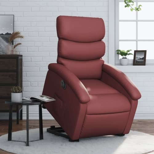 Reclinerfåtölj med uppresningshjälp vinröd konstläder