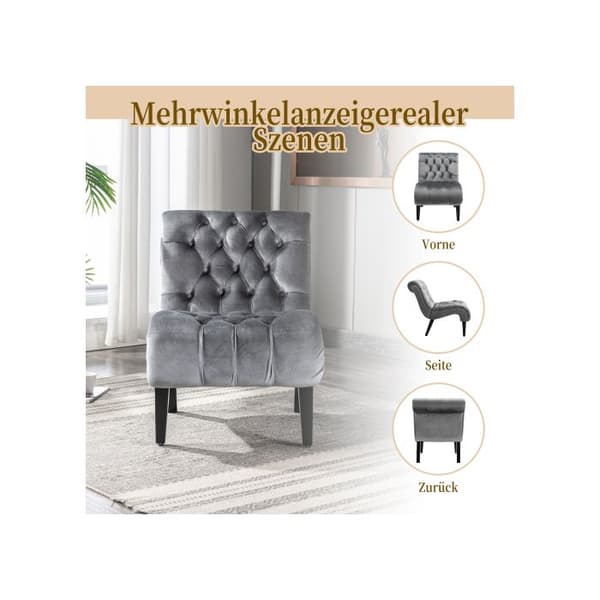 Modern velvet lounge chair/lounge chair, tufted upholstered chair with comfortable wooden legs (silver gray)