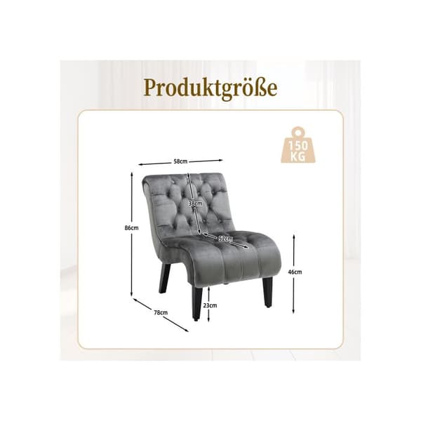 Modern velvet lounge chair/lounge chair, tufted upholstered chair with comfortable wooden legs (silver gray)