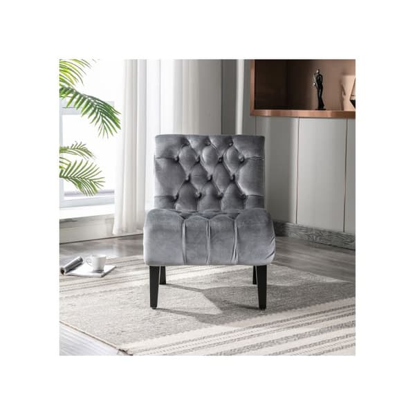 Modern velvet lounge chair/lounge chair, tufted upholstered chair with comfortable wooden legs (silver gray)