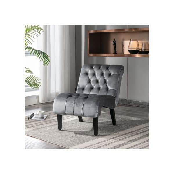 Modern velvet lounge chair/lounge chair, tufted upholstered chair with comfortable wooden legs (silver gray)