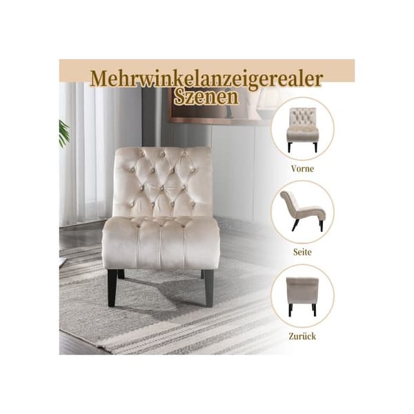 Modern velour chaise longue/chaise longue, knappad stol i stoppat tyg med bekväma träben (beige)