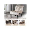 Miniatyrbild 4 av 6: Modern velour chaise longue/chaise longue, knappad stol i stoppat tyg med bekväma träben (beige)