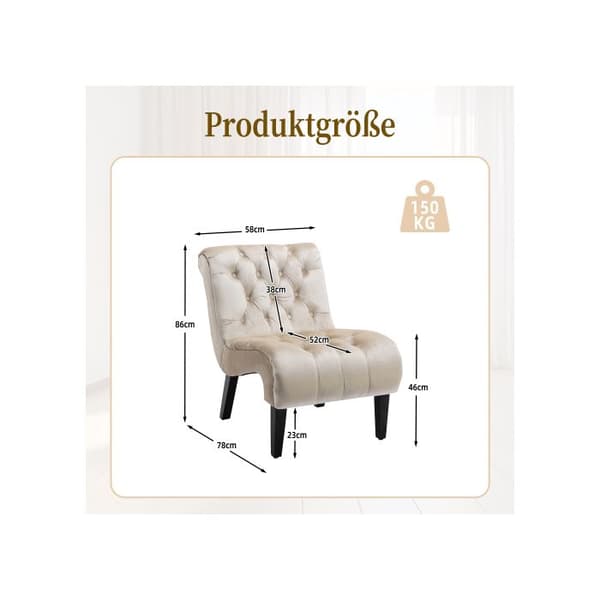 Modern velour chaise longue/chaise longue, knappad stol i stoppat tyg med bekväma träben (beige)