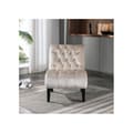 Miniatyrbild 6 av 6: Modern velour chaise longue/chaise longue, knappad stol i stoppat tyg med bekväma träben (beige)