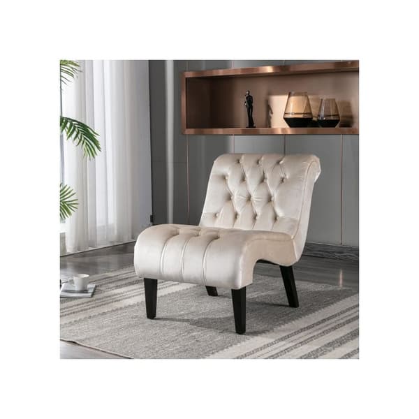Modern velour chaise longue/chaise longue, knappad stol i stoppat tyg med bekväma träben (beige)
