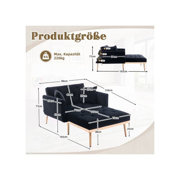 Modern stil fåtölj, justerbart ryggstöd Karamellfåtölj, hopfällbar soffa (järn)