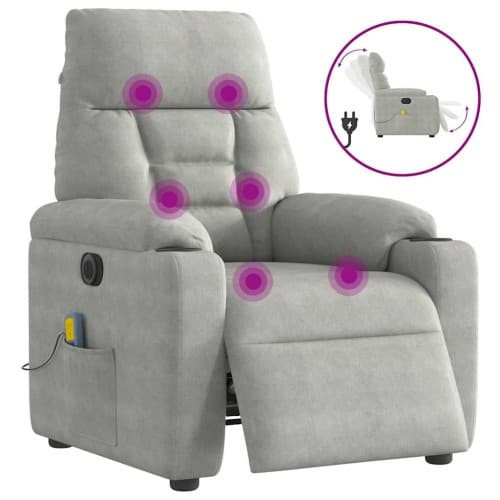 Elektrisk massagefåtölj ljusgrå mikrofibertyg