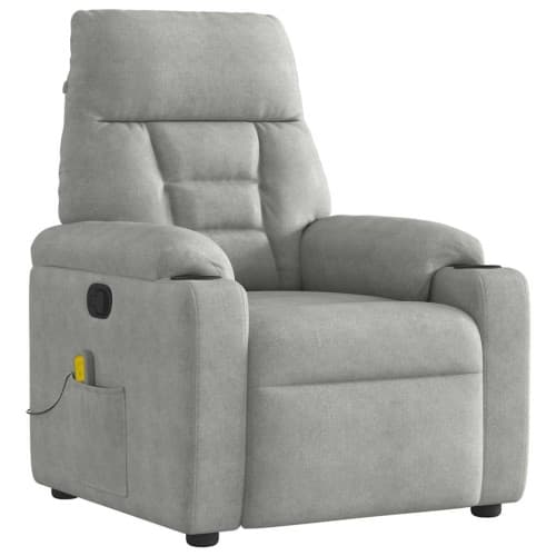 Massagefåtölj ljusgrå mikrofibertyg