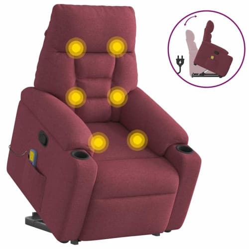 Massagefåtölj med uppresningshjälp vinröd tyg