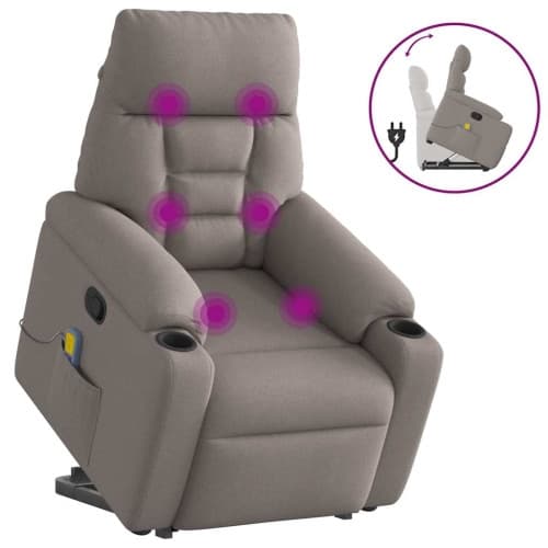 Massagefåtölj med uppresningshjälp taupe tyg
