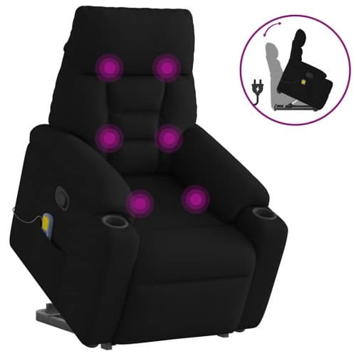Massagefåtölj med uppresningshjälp svart tyg