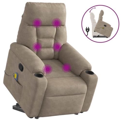 Massagefåtölj med uppresningshjälp taupe mikrofibertyg