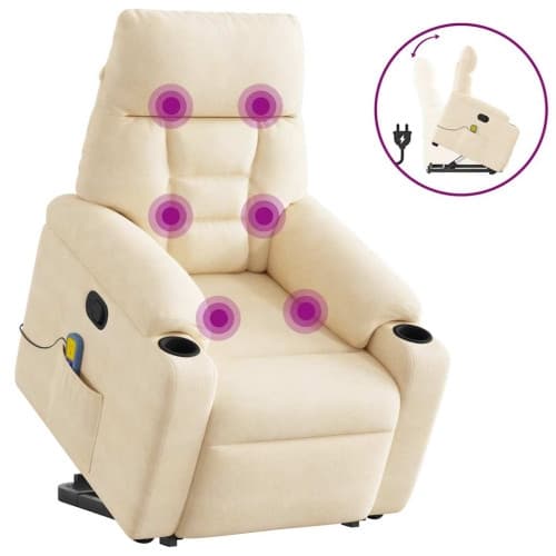 Massagefåtölj med uppresningshjälp beige mikrofibertyg