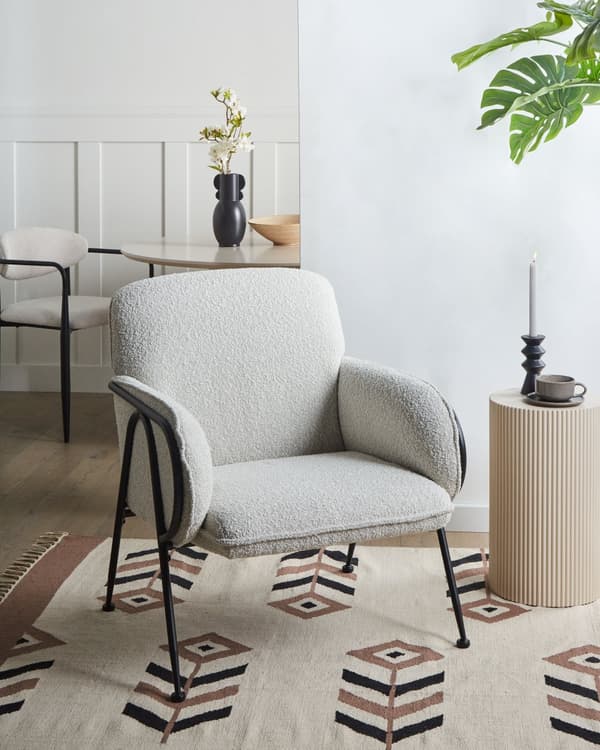 Lenestol Beige Polyester Trekk Metallramme Århundrets Moderne