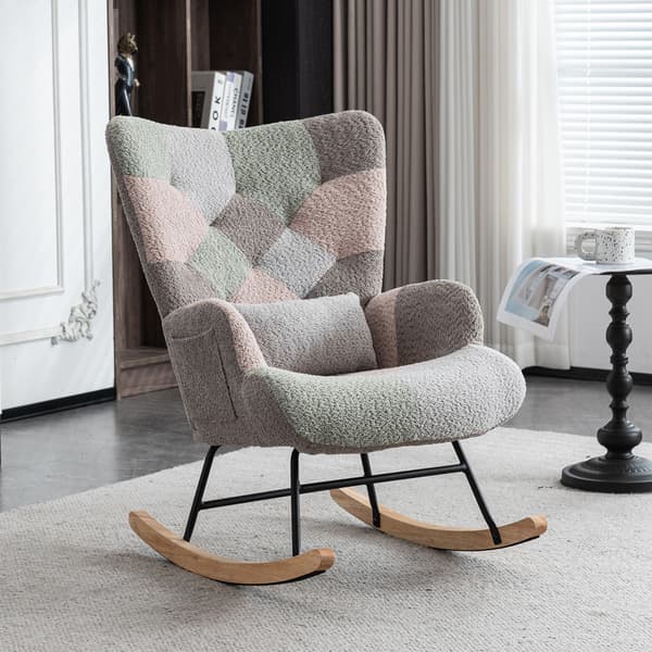 Moderne design farverig gyngestol med 1 fodstøtte og 1 lændehynde, robust gummitræstel, chaiselong