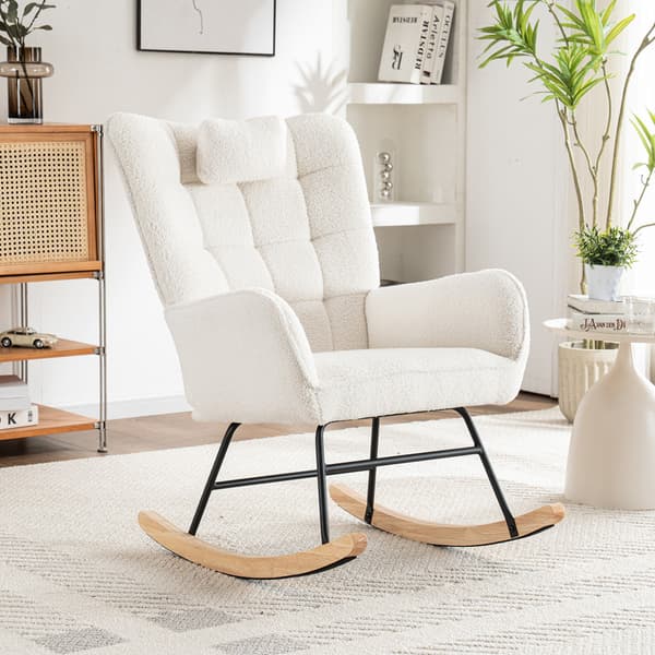 Ergonomisk designet hvid gyngestol inklusive 1 pude og 1 skammel, robust gummibase, 250 pund kapacitet