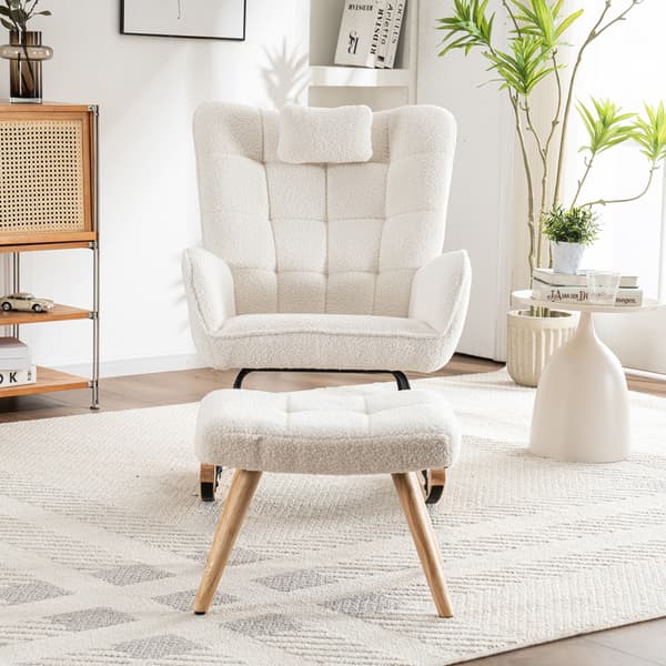 Ergonomisk designet hvid gyngestol inklusive 1 pude og 1 skammel, robust gummibase, 250 pund kapacitet