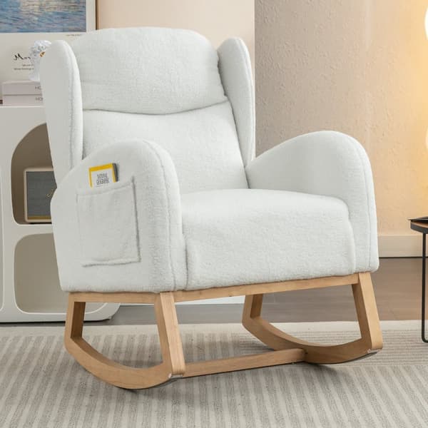 Hvid bamse klud betræk gyngestol, chaiselong, ergonomisk design, polstrede sæder i stue og soveværelse