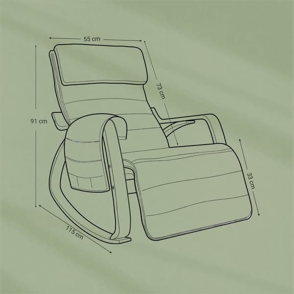 Rootz Swing Chair - Rocking fåtöljer - Recliner med 5 -stegs fotstöd - Komfort & stil - 67 x 115 x 91 cm