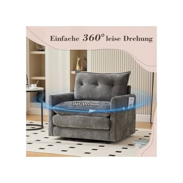 Svepbar fåtölj med 360° vridning och armstöd, modern stilfåtölj med kuddar, perfekt för att koppla av och ta emot gäster.