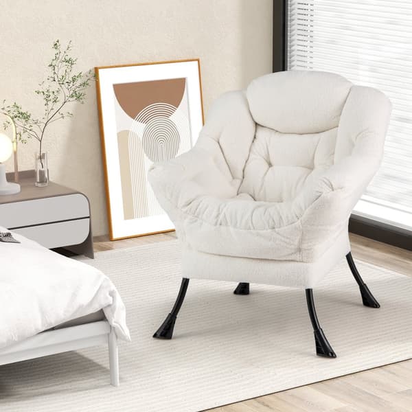 Korituoli, Sherpa-verhoiltu mukavalla päätyyn tyynyllä, 31.5x29x38 tuumaa, Beige