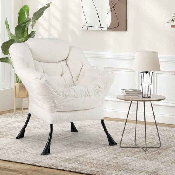 Korituoli, Sherpa-verhoiltu mukavalla päätyyn tyynyllä, 31.5x29x38 tuumaa, Beige