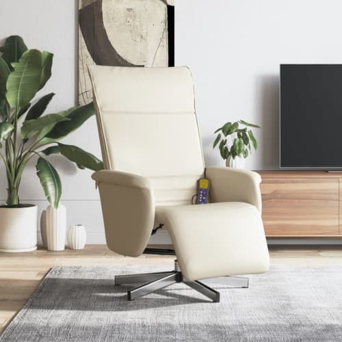 Massagefåtölj med fotpall gräddvit konstläder