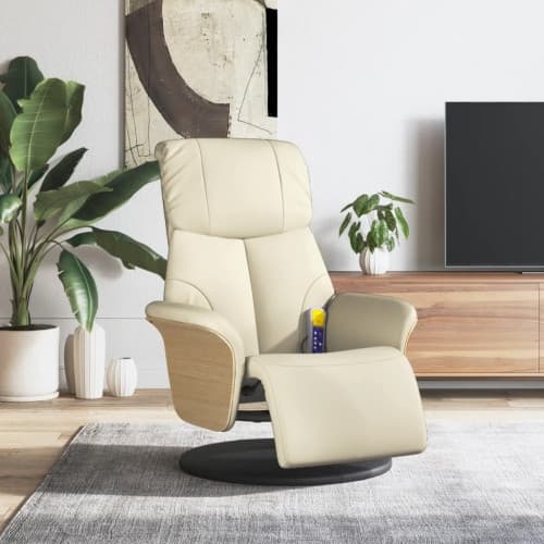 Massagefåtölj med fotpall gräddvit konstläder