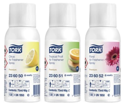 Tork 236056, Suihkeilmanraikastaja, Valkoinen, Sitrus, Kukka, Hedelmä, 75 ml, 46 g, Spraypullo