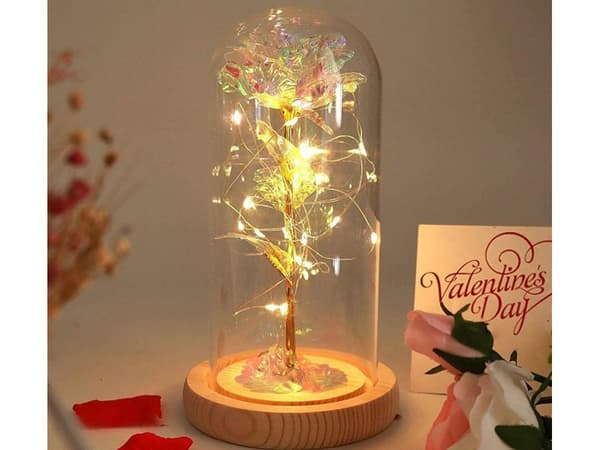 Luksuriøs evig rose i glass med LED-lys