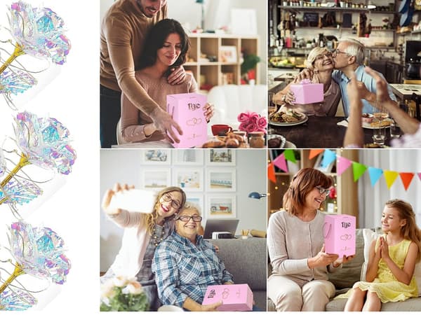 Luksuriøs evig rose i glass med LED-lys