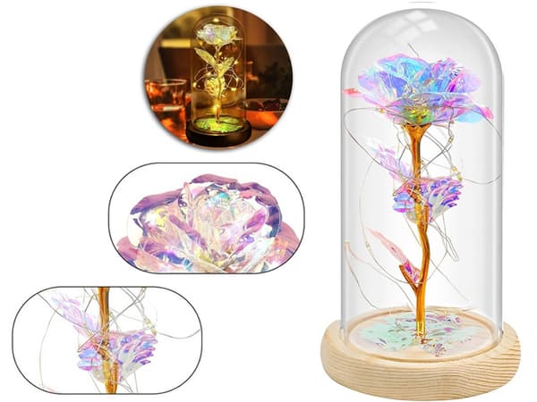 Luksuriøs evig rose i glass med LED-lys