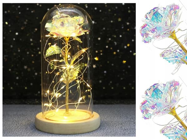Luksuriøs evig rose i glass med LED-lys
