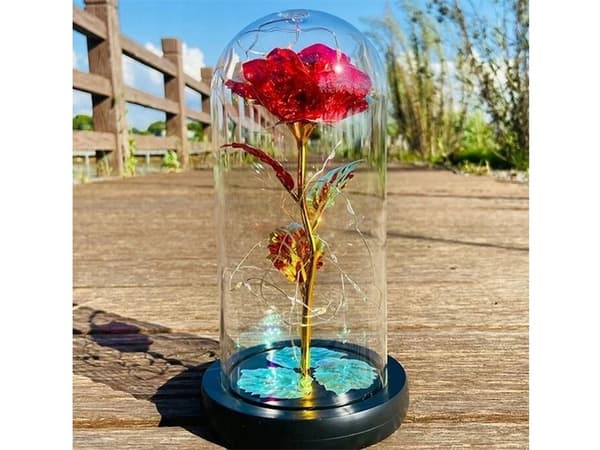 Luksuriøs evig rose i glass med LED-lys