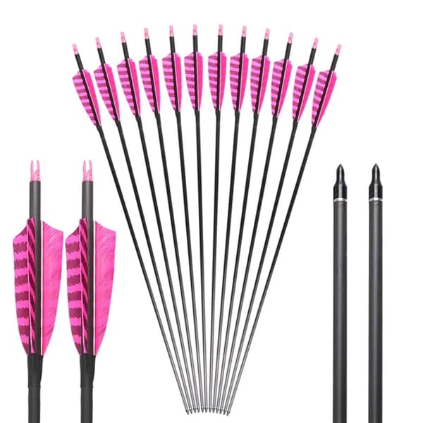 Kulfiberpile, Ægte Fjer Rygrad, Udskiftelig Pilespids, 12 stk Pink