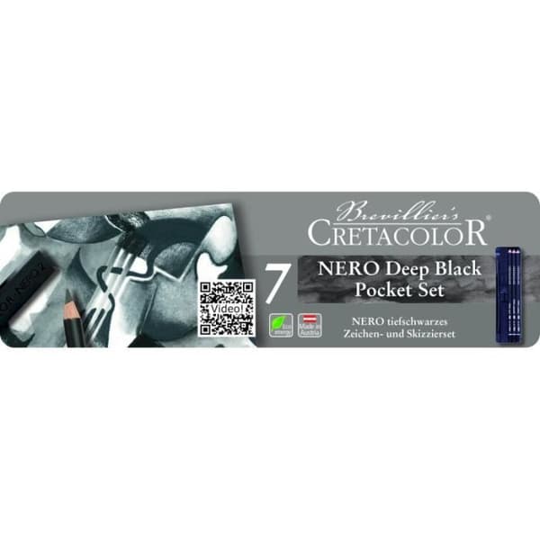 Ritpennor - Charcoals - Cretacolor - Nero Deep Black Pocket - Box med 7 delar