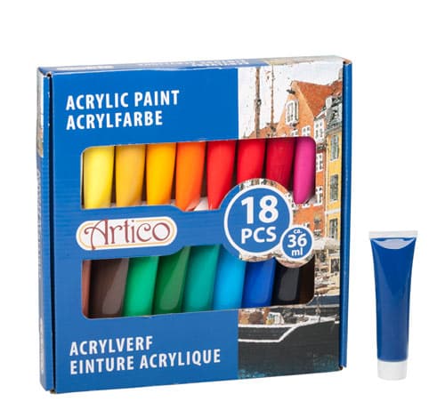 Akrylmaling i tube 18-pak farver - ideel til DIY og kunst
