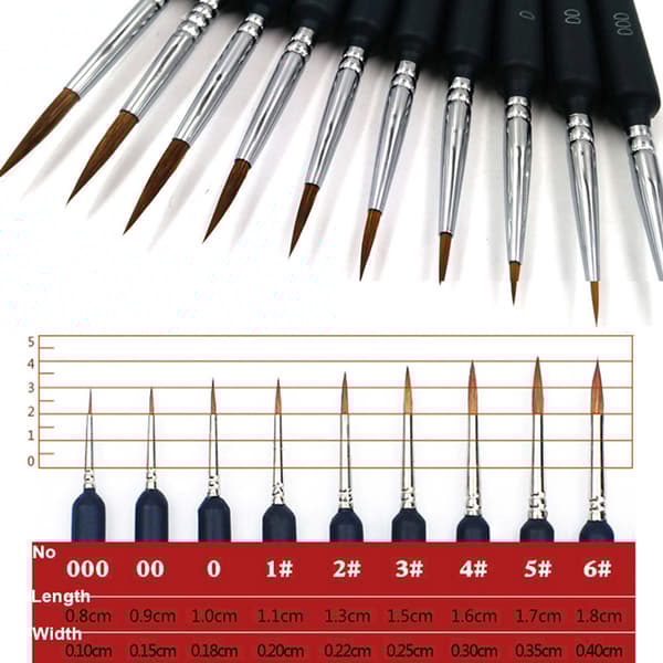 Detaljpenslar 9-pack med varierande borstlängd