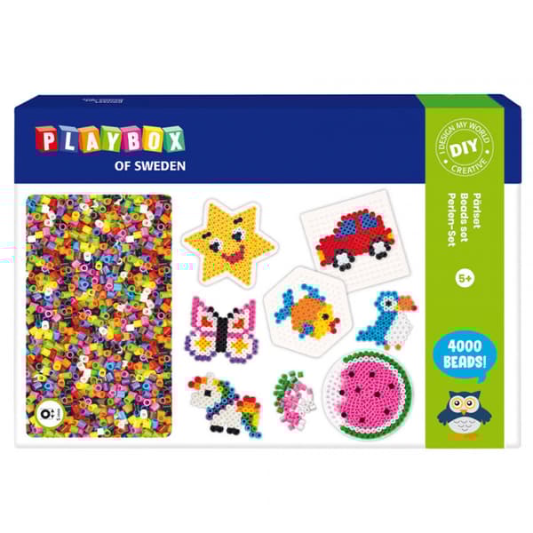 Pysselset 4000 Rörpärlor - 4 pärlplattor - Playbox