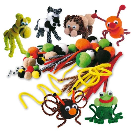 Pysselset Pom-Pom Djur -  Zebra, Giraff, Lejon - 24 st