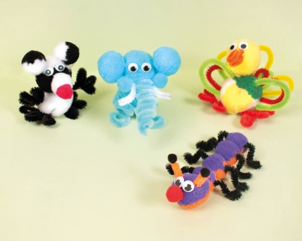 Pysselset Pom-Pom Djur - Elefant, Mus, Fjäril - 24 st