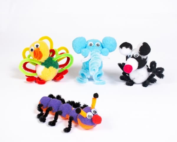 Pysselset Pom-Pom Djur - Elefant, Mus, Fjäril - 24 st