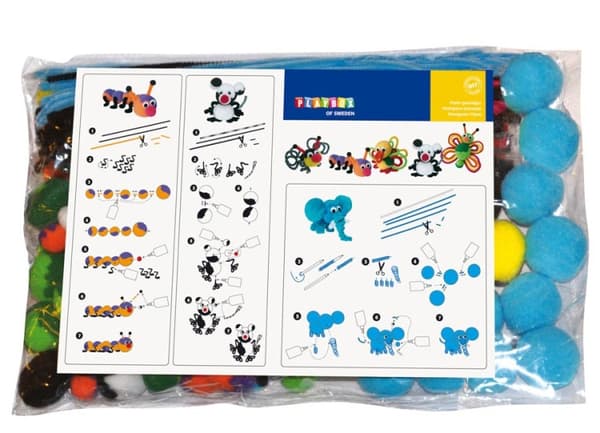 Pysselset Pom-Pom Djur - Elefant, Mus, Fjäril - 24 st