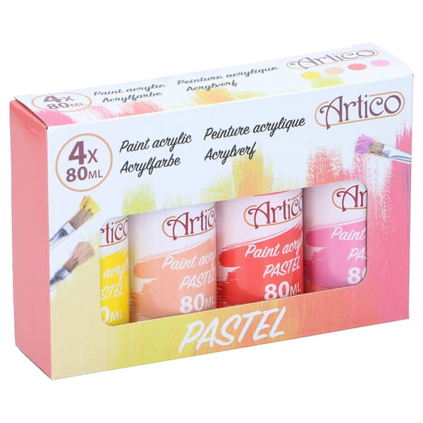 Artico akryylimaali pastelli 80ml 4 kpl - keltainen/vaaleanpunainen